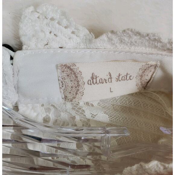Altard State Crochet Lace Bell Sleeve Lined Top Ivory Sheer Boho Festival Large - Picture 12 of 16